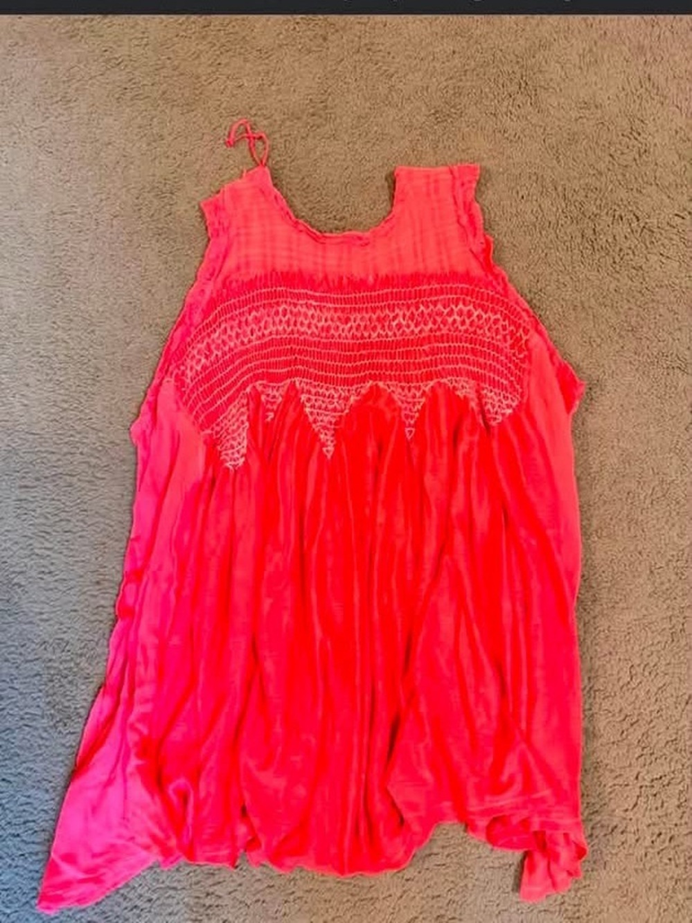 Free People Bright Coral Crochet-Yoke Tank